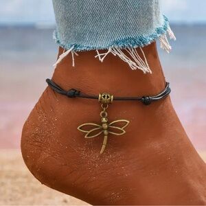 New - Vintage Style - Dragonfly - Braided Adjustable Ankle Bracelet